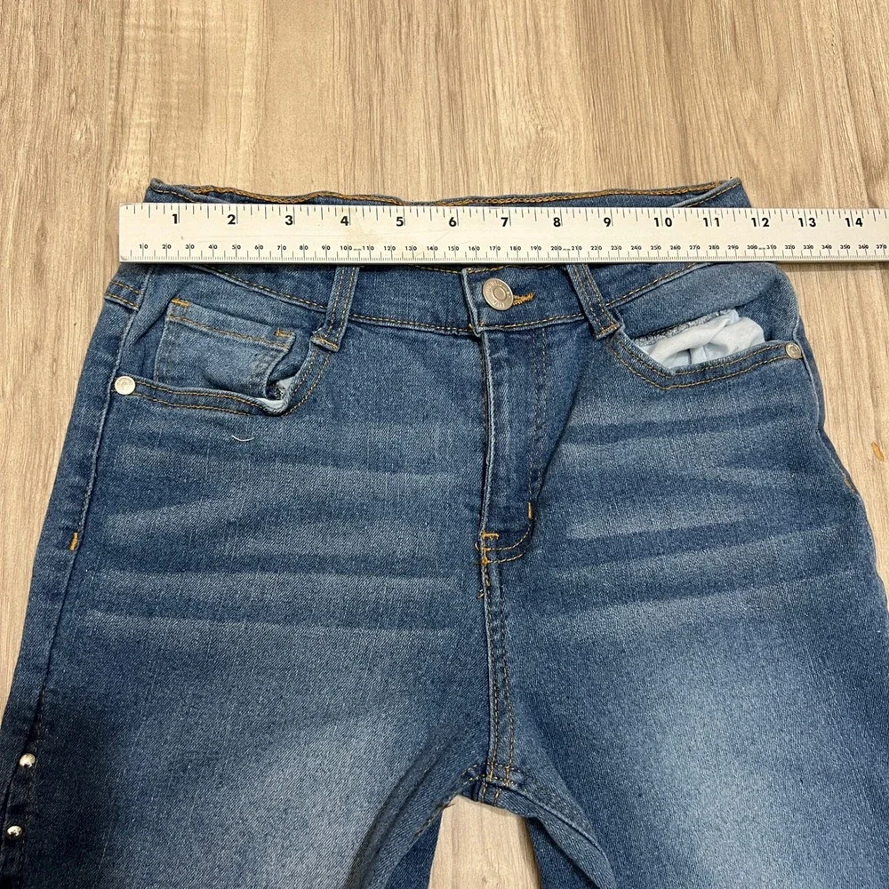 Wallflower Girl Size 14 Blue Denim Rhinestone Seam Split Hem Jeans Adjustable